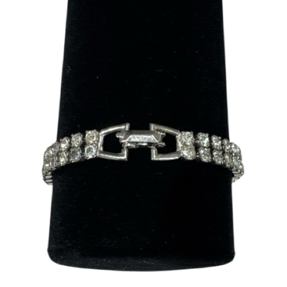 Vintage Weiss Double Strand Rhinestone Bracelet - Picture 2 of 4
